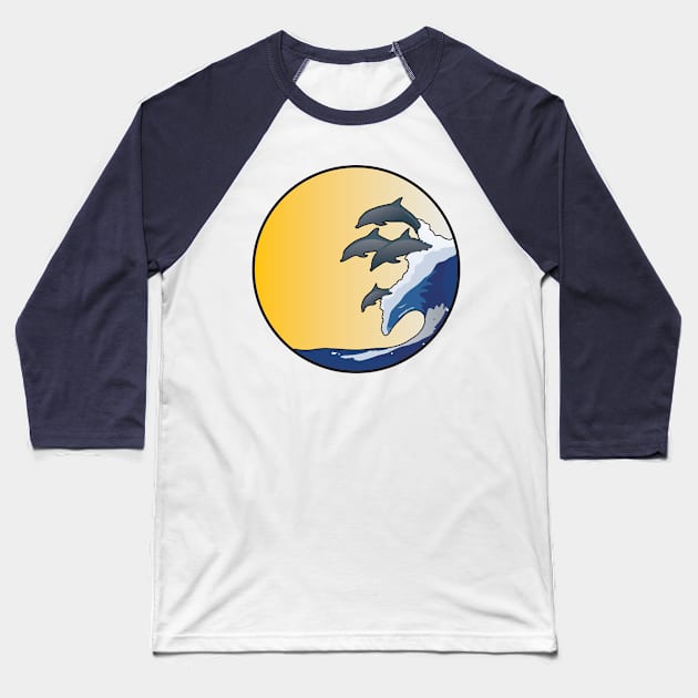 Dolphins riding wave Baseball T-Shirt by ThinkingSimple